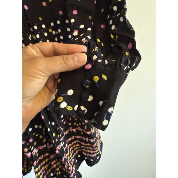 Free People Coryn Black print Long Sleeve Mini Dress Size 8 Bohemian - Picture 7 of 8